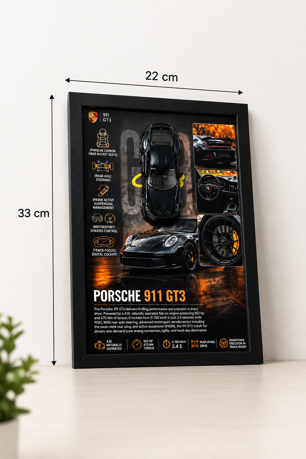 Black 911 3D Car Frame – A4